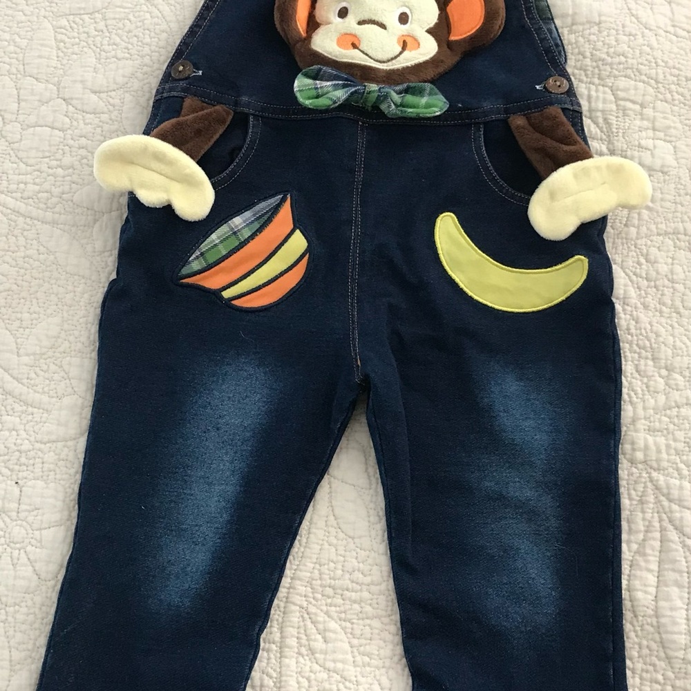 Kids Denim Overalls with Monkey Design 2-3T - New Never Worn